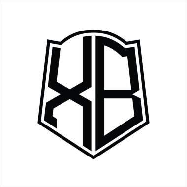 Beyaz arkaplanda izole edilmiş kalkan şekli tasarım şablonuna sahip XB Logo monogramı