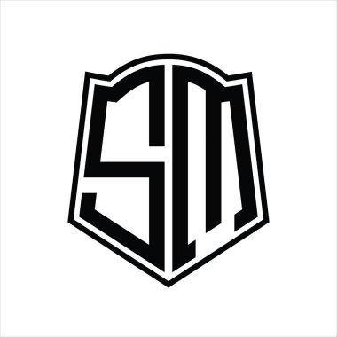 SM Logo monogram with shield shape outline design template isolated in white background