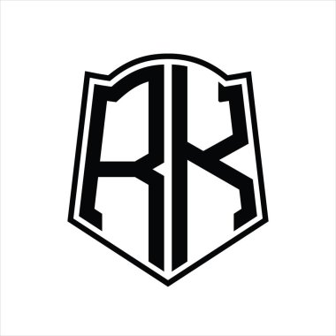 Beyaz arkaplanda izole edilmiş kalkan şekli tasarım şablonuna sahip RK Logo monogramı