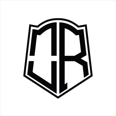 Beyaz arkaplanda izole edilmiş kalkan şekli tasarım şablonuna sahip OR logo monogramı