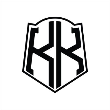 KK logosu beyaz arkaplanda izole edilmiş kalkan şekilli tasarım şablonu