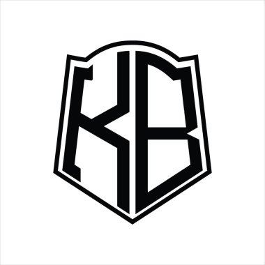 Beyaz arkaplanda izole edilmiş kalkan şekli tasarım şablonuna sahip KB Logo monogramı