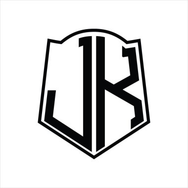 Beyaz arkaplanda izole edilmiş kalkan şekli tasarım şablonuna sahip JK Logo monogramı