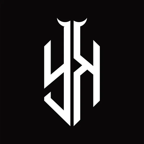 Korna Şekilli Logo Monogramı Siyah Arkaplanda Izole Edilmiş Siyah Beyaz — Stok Vektör