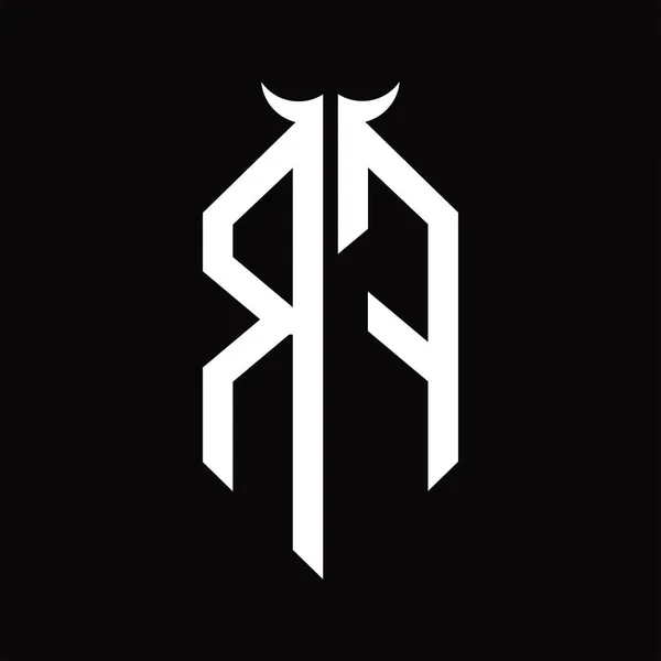 Λογότυπο Μονόγραμμα Κέρατο Σχήμα Απομονωμένο Μαύρο Και Άσπρο Πρότυπο Σχεδιασμού — Διανυσματικό Αρχείο