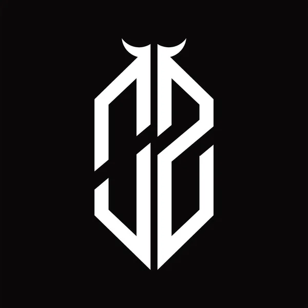 Logo Monogram Rohovým Tvarem Izolované Černobílé Design Šablony Černém Pozadí — Stockový vektor