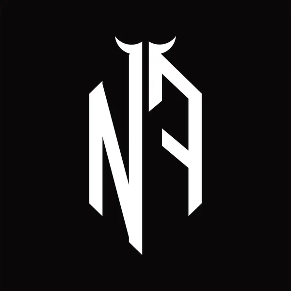 黑色背景上带有角形隔离黑白设计模板的Nf标志主题图 — 图库矢量图片