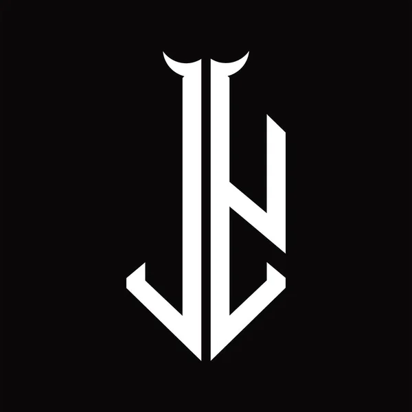 Logo Monogramma Con Forma Corno Isolato Modello Design Bianco Nero — Vettoriale Stock
