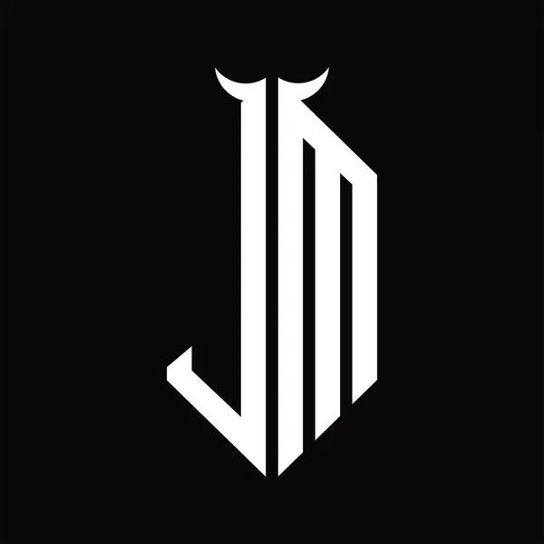 Monogram Logo Kształcie Rogu Odizolowany Czarno Biały Wzór Wzór Czarnym — Wektor stockowy