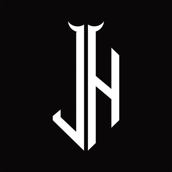 Logo Monogramm Mit Horn Form Isoliert Schwarz Weiß Design Vorlage — Stockvektor
