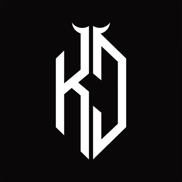 Монограма Логотипу Формою Рогу Ізольований Чорно Білий Шаблон Дизайну Чорному — стоковий вектор
