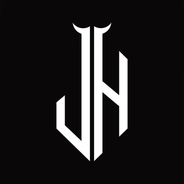 ホーン形状の分離黒と黒の背景に白のデザインテンプレートとJhロゴのモノグラム — ストックベクタ