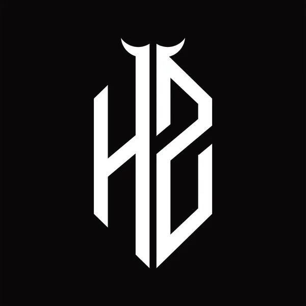 Монограмма Логотипа Изолированной Черно Белой Формой Рога Черном Фоне — стоковый вектор