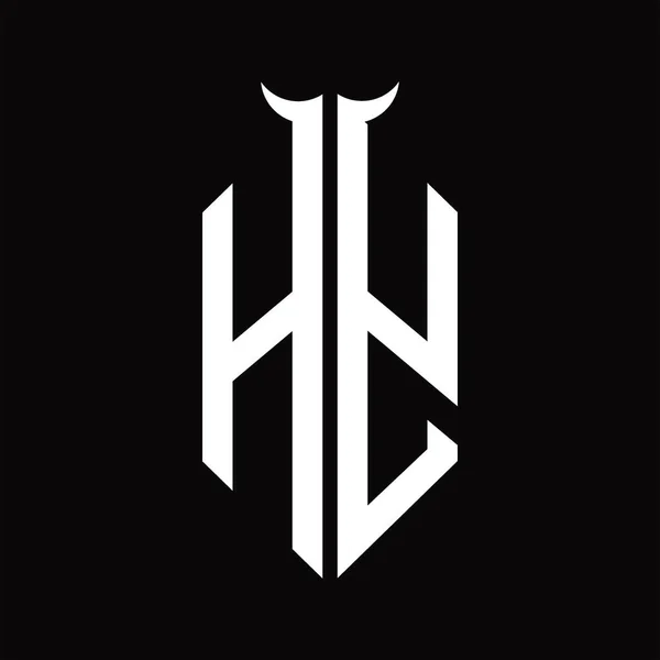 Korna Şekilli Logo Monogramı Siyah Arkaplan Üzerinde Siyah Beyaz Tasarım — Stok Vektör