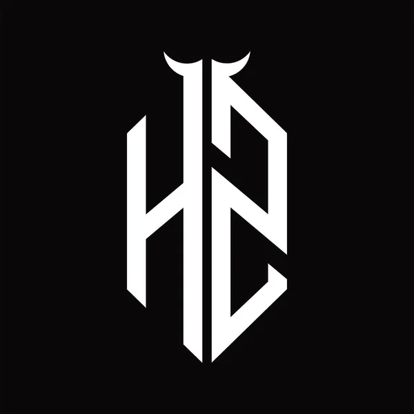 Logo Monogramm Mit Horn Form Isoliert Schwarz Und Weiß Design — Stockvektor