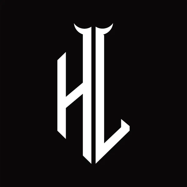 Logo Monogram Med Horn Form Isolerad Svart Och Vit Design — Stock vektor