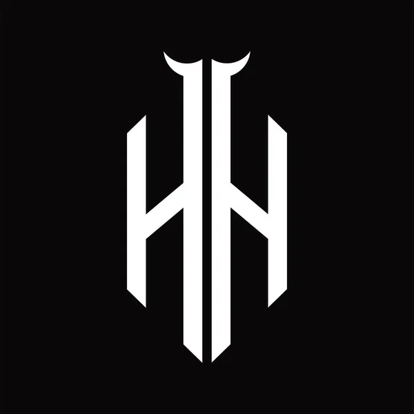 Logo Monogram Tvarem Rohu Izolované Černobílé Design Šablony Černém Pozadí — Stockový vektor