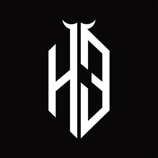 Μονόγραμμα Logo Σχήμα Κέρατο Απομονωμένο Μαύρο Και Άσπρο Πρότυπο Σχεδιασμού — Διανυσματικό Αρχείο