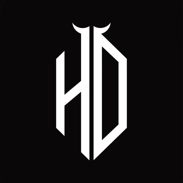 Logo Monogram Med Horn Form Isolerad Svart Och Vit Design — Stock vektor
