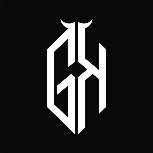 Logo Monogram Tvarem Rohu Izolované Černé Bílé Design Šablony Černém — Stockový vektor