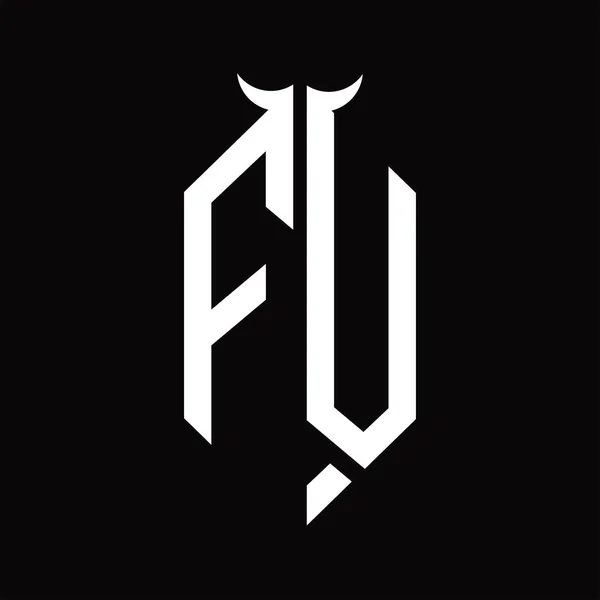 Fv黒の背景にホーン型の独立した黒と白のデザインテンプレートとロゴのモノグラム — ストックベクタ