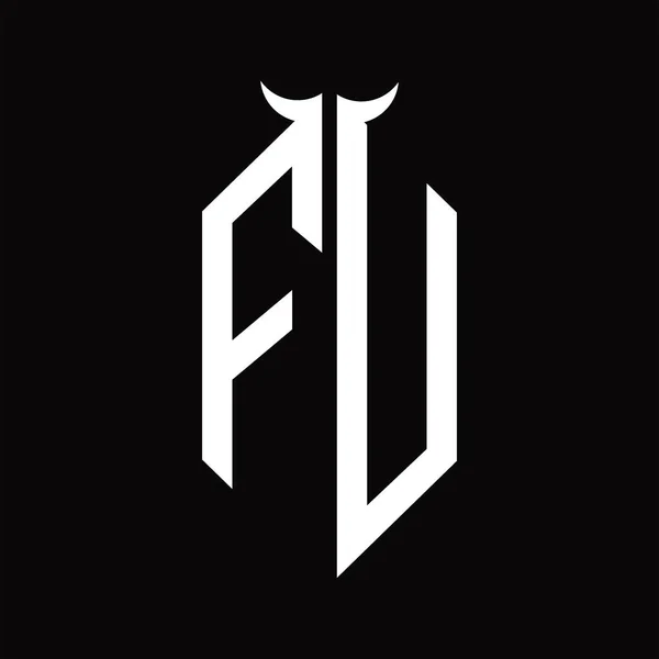 带有角形的Fu标志图案 黑色背景上的黑白隔离设计模板 — 图库矢量图片