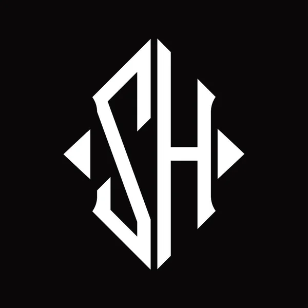 Монограмма Логотипа Изолированным Шаблоном Черного Фона Форме Щита — стоковый вектор