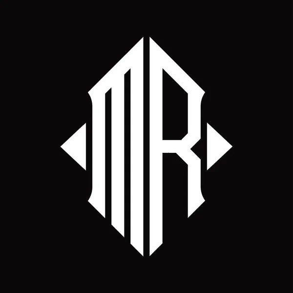 シールド形状絶縁黒の背景デザインテンプレートとMrロゴのモノグラム — ストックベクタ