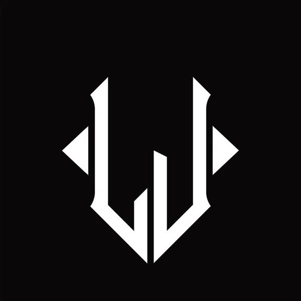 Logo Monogram Met Schild Vorm Geïsoleerde Zwarte Achtergrond Ontwerp Template — Stockvector