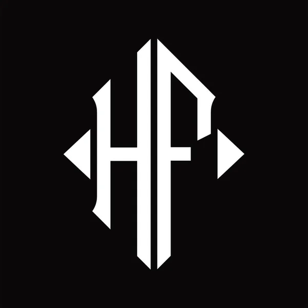 带有盾状隔离黑色背景设计模板的Hf标志主题图 — 图库矢量图片