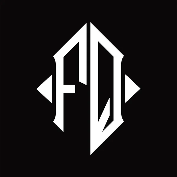 Fqシールド形状絶縁黒の背景デザインテンプレートとロゴのモノグラム — ストックベクタ