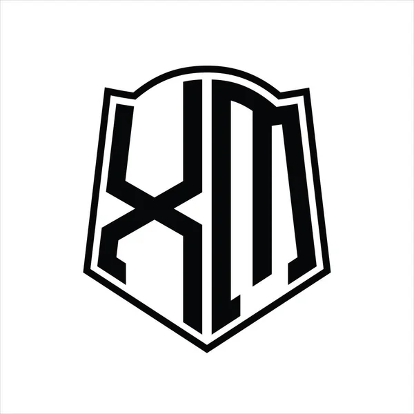 Logo Monogram Obrysem Kształtu Tarczy Szablon Projektu Izolowany Białym Tle — Wektor stockowy
