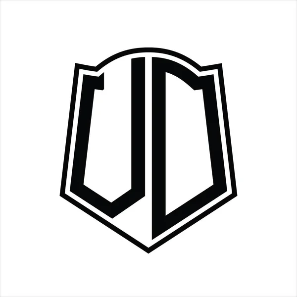 Logotyp Monogram Med Sköld Form Kontur Design Mall Isolerad Vit — Stock vektor