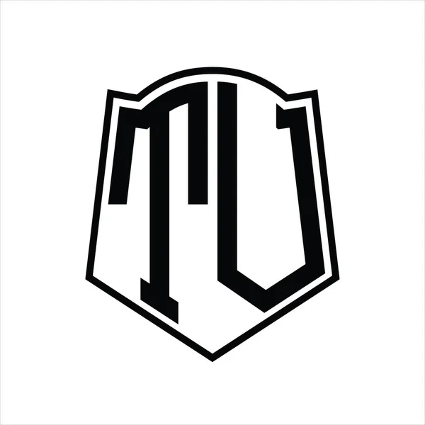 Monograma Logo Con Plantilla Diseño Contorno Forma Escudo Aislado Fondo — Vector de stock