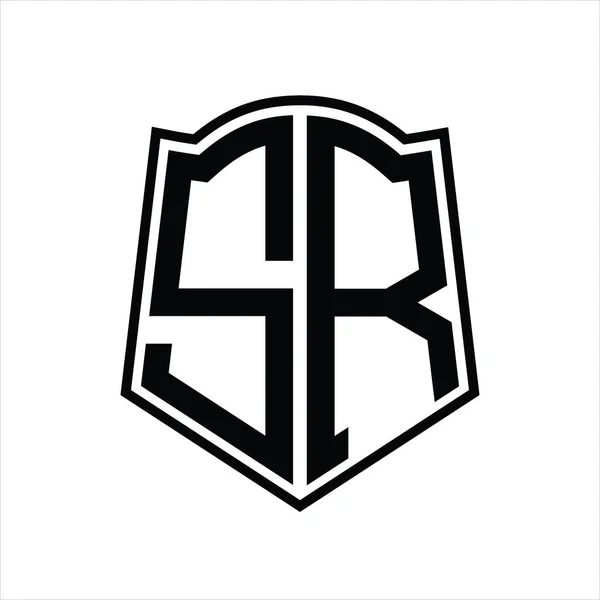 Logotipo Monograma Com Forma Escudo Modelo Design Esboço Isolado Fundo —  Vetores de Stock