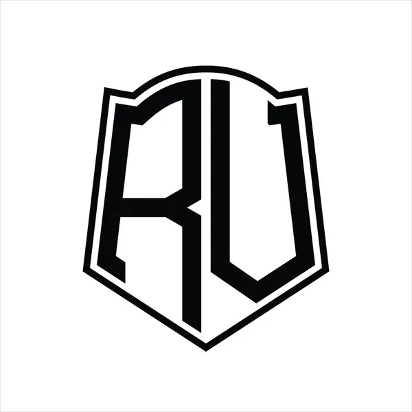 Монограмма Логотипа Рисунком Контура Щита Белом Фоне — стоковый вектор