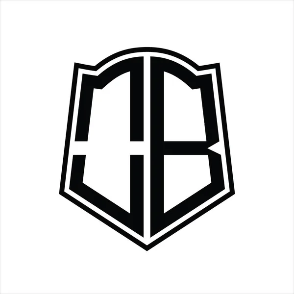 Logotipo Monograma Com Forma Escudo Modelo Design Esboço Isolado Fundo — Vetor de Stock