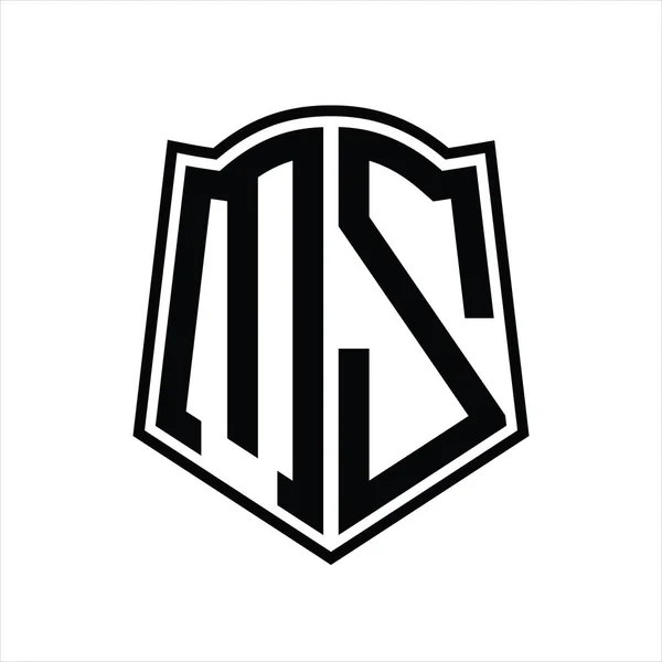 Monograma Logotipo Com Molde Esboço Forma Escudo Isolado Fundo Branco — Vetor de Stock