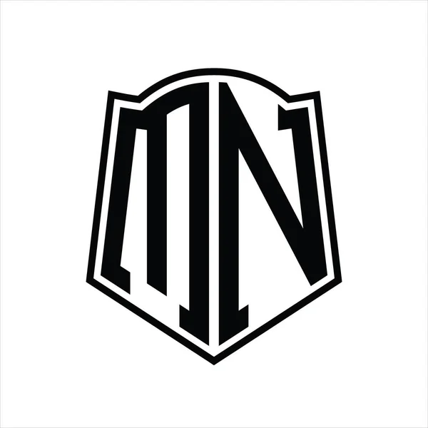 Monograma Logotipo Com Molde Esboço Forma Escudo Isolado Fundo Branco — Vetor de Stock