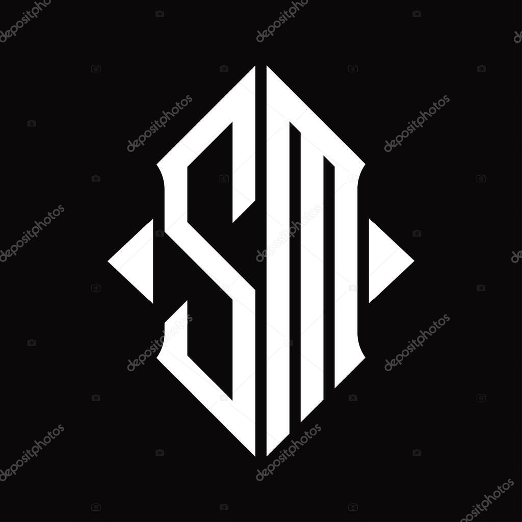 SM Logo monogram with shield shape isolated black background design template