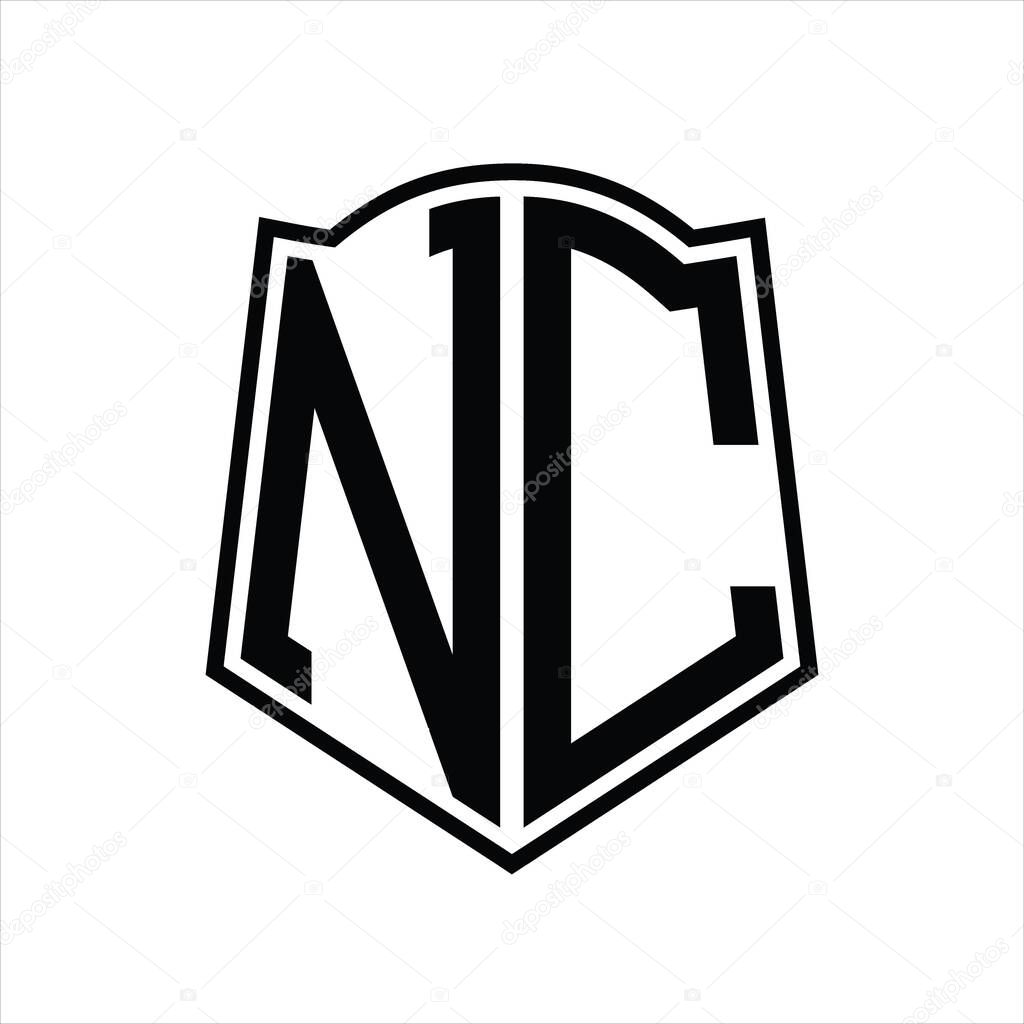 NC Logo monogram with shield shape outline design template isolated in white background