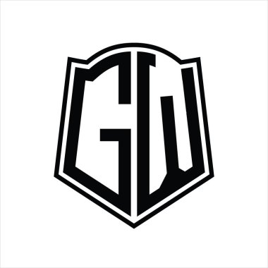 Beyaz arkaplanda izole edilmiş kalkan şekli tasarım şablonuna sahip logo monogramı