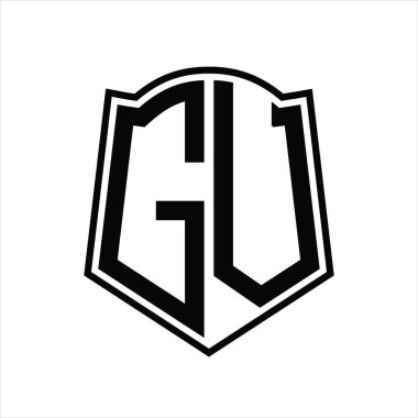 Beyaz arkaplanda izole edilmiş kalkan şekli tasarım şablonuna sahip logo monogramı