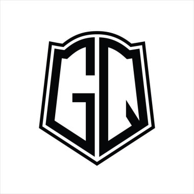 Beyaz arkaplanda izole edilmiş kalkan şekli tasarım şablonuna sahip logo monogramı