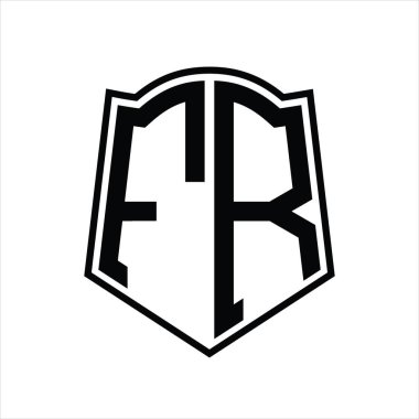 Beyaz arkaplanda izole edilmiş kalkan şekli tasarım şablonuna sahip logo monogramı