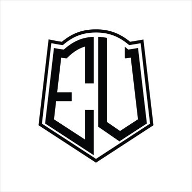 Beyaz arkaplanda izole edilmiş kalkan şekli tasarım şablonuna sahip logo monogramı