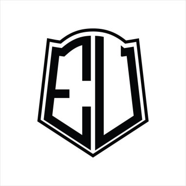 Beyaz arkaplanda izole edilmiş kalkan şekli tasarım şablonuna sahip logo monogramı