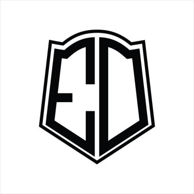 Beyaz arkaplanda izole edilmiş kalkan şekli tasarım şablonuna sahip logo monogramı