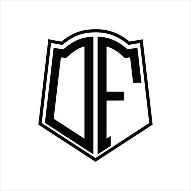 Beyaz arkaplanda izole edilmiş kalkan şekli tasarım şablonuna sahip logo monogramı