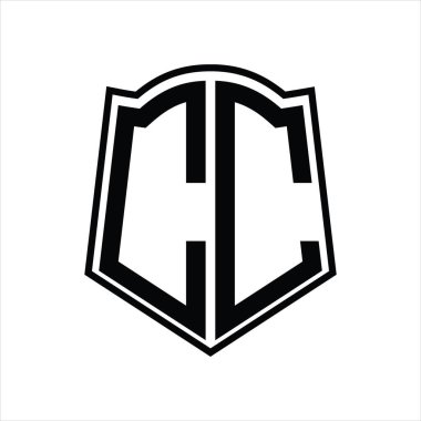 Beyaz arkaplanda izole edilmiş kalkan şekli tasarım şablonuna sahip logo monogramı